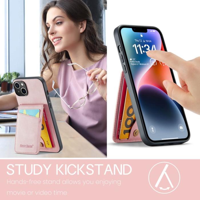 FIERRE SHANN - FIERRE SHANN iPhone 14 Fodral Kickstand RFID Blocking - Pink