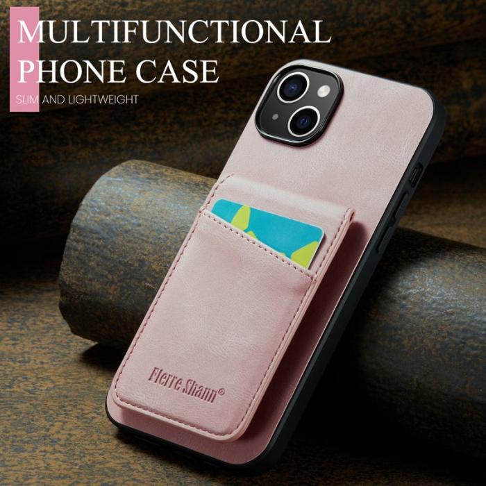 FIERRE SHANN - FIERRE SHANN iPhone 14 Fodral Kickstand RFID Blocking - Pink