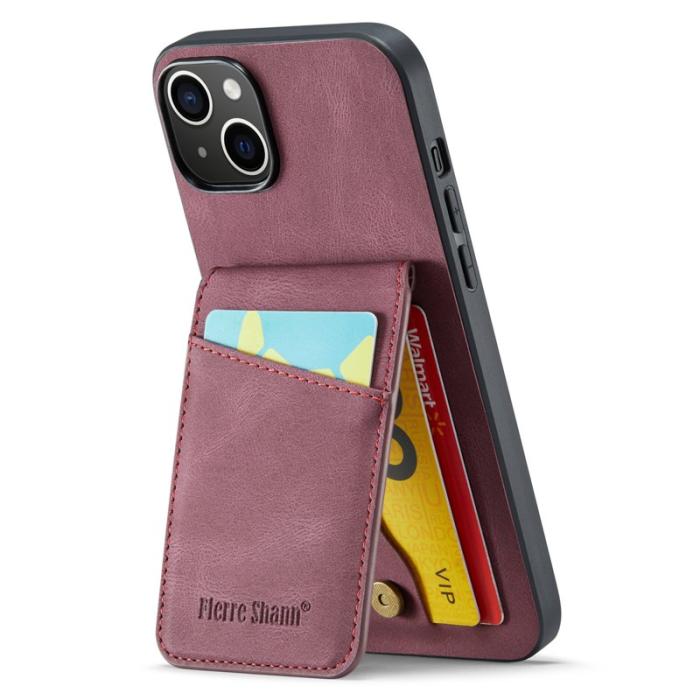 FIERRE SHANN - FIERRE SHANN iPhone 14 Fodral Kickstand RFID Blocking PU Läder - Röd