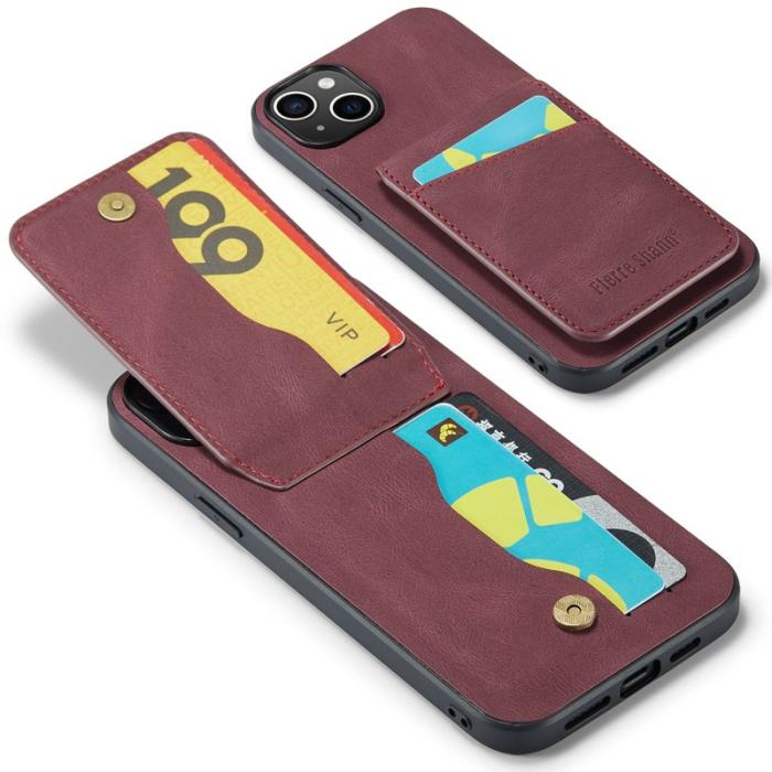 FIERRE SHANN - FIERRE SHANN iPhone 14 Fodral Kickstand RFID Blocking PU Läder - Röd