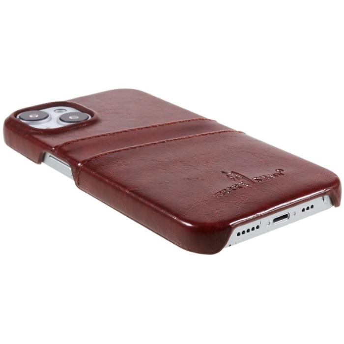 FIERRE SHANN - FIERRE SHANN iPhone 14 Plus Fodral i Olja Vaxad PU Läder - Brun