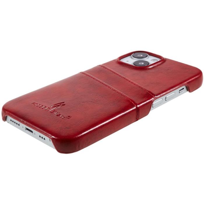 FIERRE SHANN - FIERRE SHANN iPhone 14 Plus Fodral i Olja Vaxad PU Läder - Röd