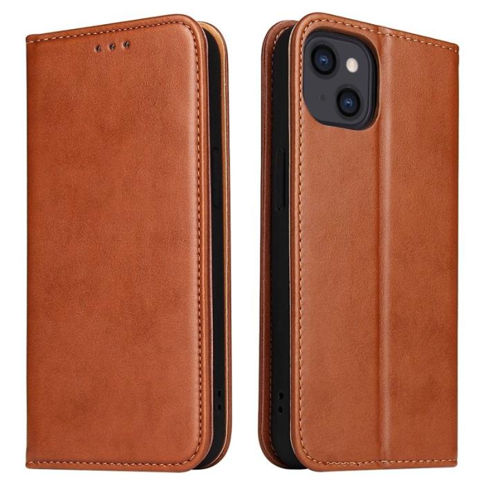 FIERRE SHANN - FIERRE SHANN iPhone 14 Plus Fodral PU Läder - Brun