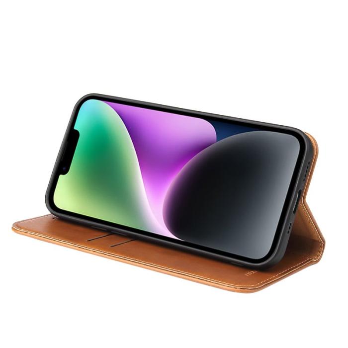 FIERRE SHANN - FIERRE SHANN iPhone 14 Plus Fodral PU Läder - Brun