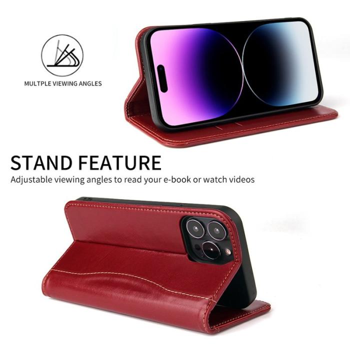 FIERRE SHANN - FIERRE SHANN iPhone 14 Pro Fodral Äkta läder - Röd