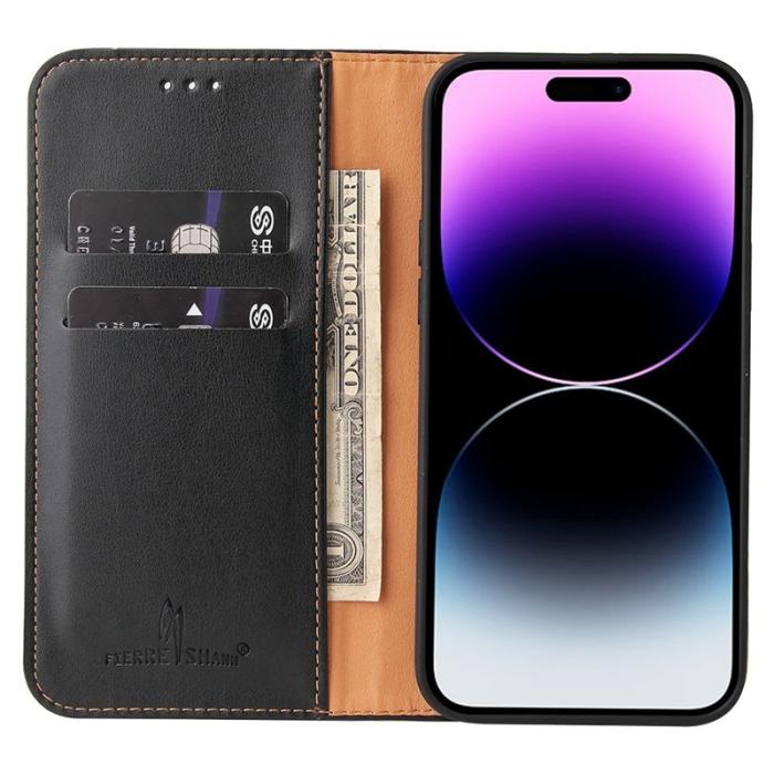 FIERRE SHANN - FIERRE SHANN iPhone 14 Pro Fodral Äkta läder - Svart