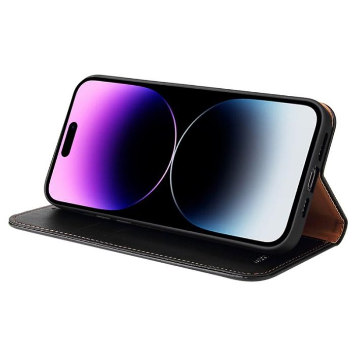 FIERRE SHANN - FIERRE SHANN iPhone 14 Pro Fodral Äkta läder - Svart