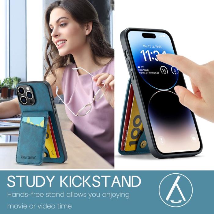 FIERRE SHANN - FIERRE SHANN iPhone 14 Pro Fodral Crazy Horse PU Läder - Blå