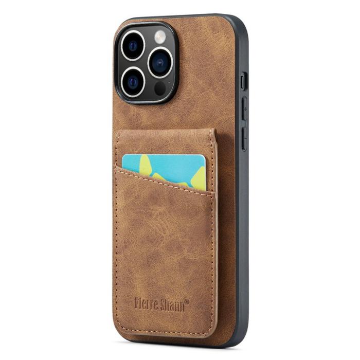 FIERRE SHANN - FIERRE SHANN iPhone 14 Pro Fodral Crazy Horse PU Läder - Brun