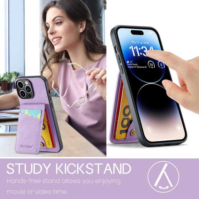 FIERRE SHANN - FIERRE SHANN iPhone 14 Pro Fodral Crazy Horse PU Läder - Lila