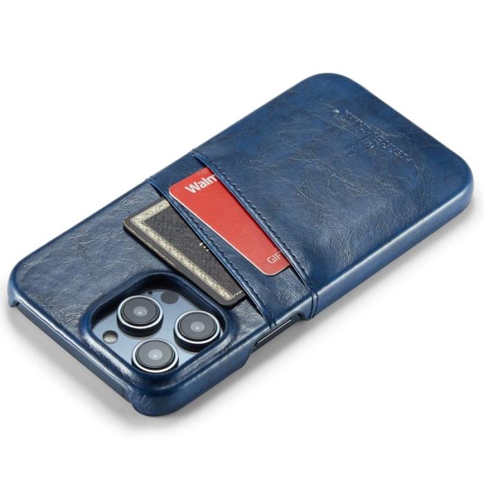 FIERRE SHANN - FIERRE SHANN iPhone 14 Pro Fodral i Waxy PU Läder - Blå