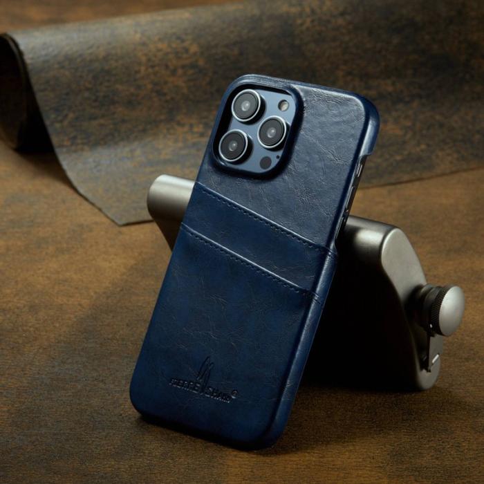 FIERRE SHANN - FIERRE SHANN iPhone 14 Pro Fodral i Waxy PU Läder - Blå