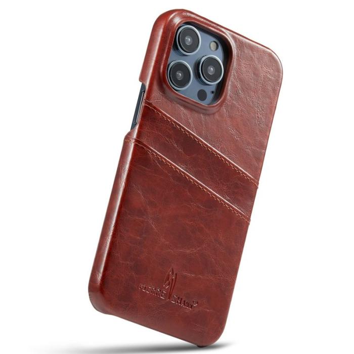 FIERRE SHANN - FIERRE SHANN iPhone 14 Pro Fodral Waxy PU Läder - Brun
