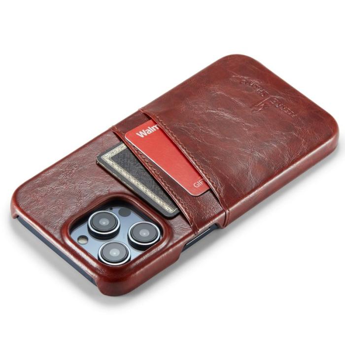 FIERRE SHANN - FIERRE SHANN iPhone 14 Pro Fodral Waxy PU Läder - Brun