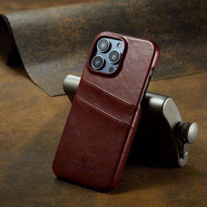 FIERRE SHANN - FIERRE SHANN iPhone 14 Pro Fodral Waxy PU Läder - Brun