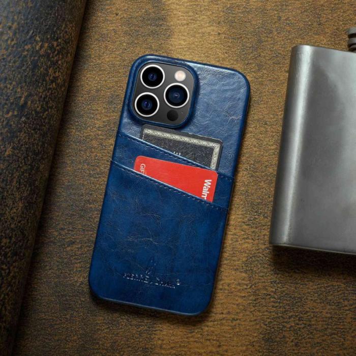 FIERRE SHANN - FIERRE SHANN iPhone 14 Pro Max Fodral Äkta läder - Blå