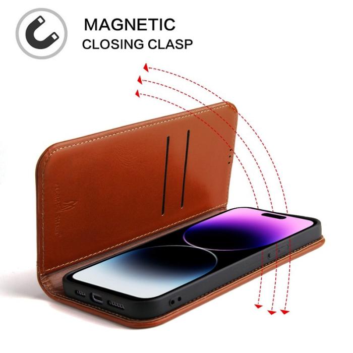 FIERRE SHANN - FIERRE SHANN iPhone 14 Pro Max Fodral Äkta läder - Brun