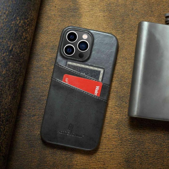 FIERRE SHANN - FIERRE SHANN iPhone 14 Pro Max Fodral Äkta läder - Grå