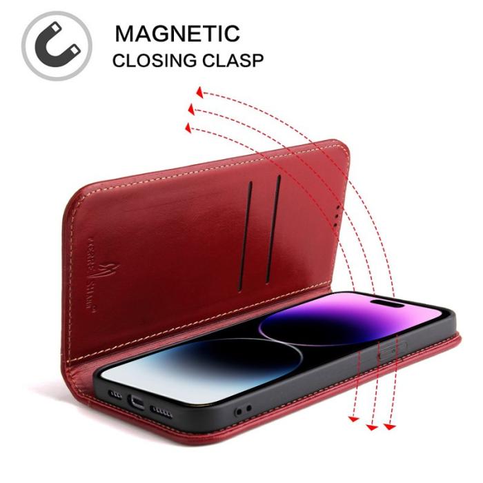 FIERRE SHANN - FIERRE SHANN iPhone 14 Pro Max Fodral Äkta läder - Röd