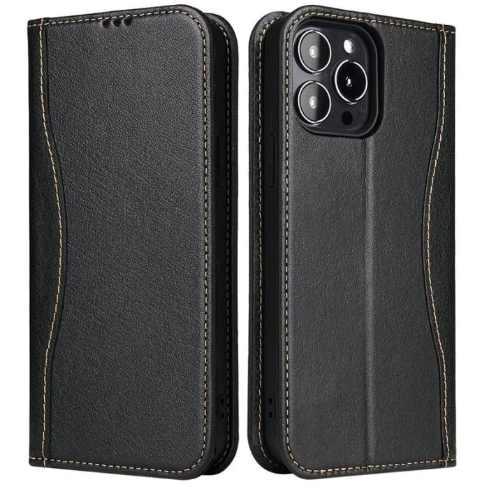 FIERRE SHANN - FIERRE SHANN iPhone 14 Pro Max Fodral Äkta läder - Svart