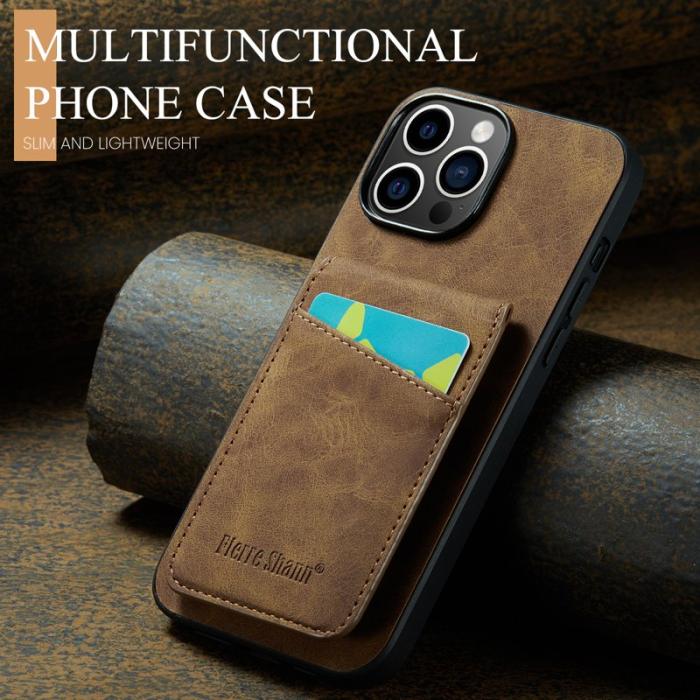 FIERRE SHANN - FIERRE SHANN iPhone 14 Pro Max Fodral Kickstand PU Läder - Brun
