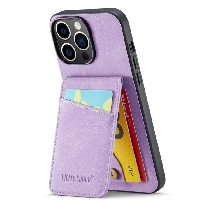 FIERRE SHANN - FIERRE SHANN iPhone 14 Pro Max Fodral Kickstand PU Läder - Lila