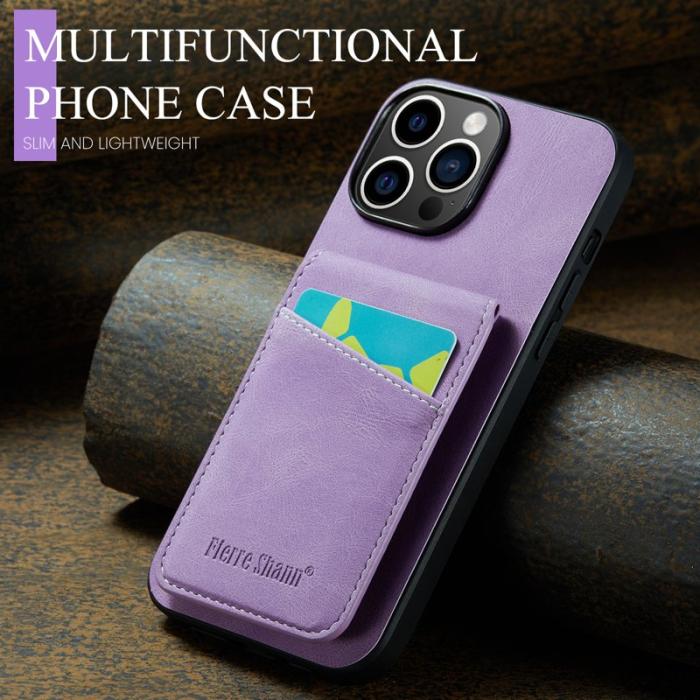 FIERRE SHANN - FIERRE SHANN iPhone 14 Pro Max Fodral Kickstand PU Läder - Lila