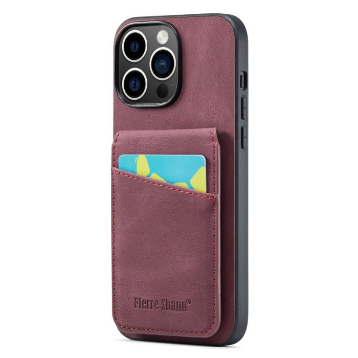 FIERRE SHANN - FIERRE SHANN iPhone 14 Pro Max Fodral Kickstand PU Läder - Röd