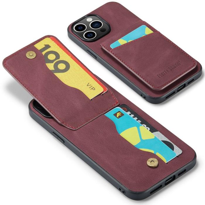 FIERRE SHANN - FIERRE SHANN iPhone 14 Pro Max Fodral Kickstand PU Läder - Röd