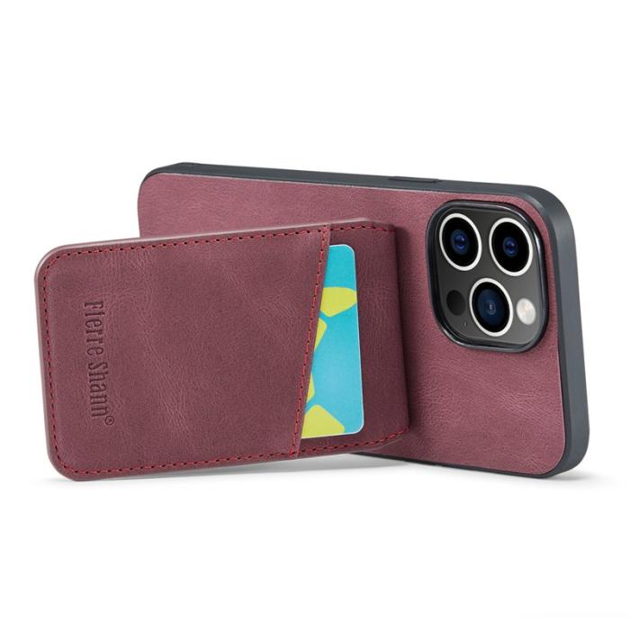 FIERRE SHANN - FIERRE SHANN iPhone 14 Pro Max Fodral Kickstand PU Läder - Röd