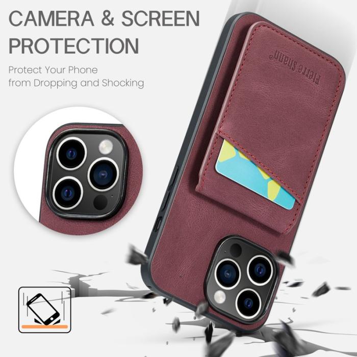 FIERRE SHANN - FIERRE SHANN iPhone 14 Pro Max Fodral Kickstand PU Läder - Röd