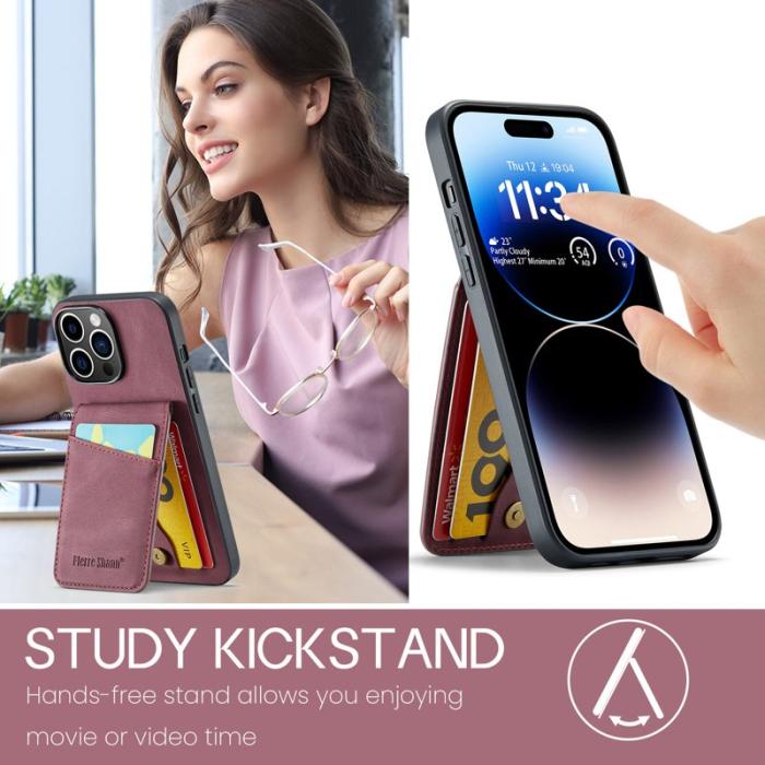 FIERRE SHANN - FIERRE SHANN iPhone 14 Pro Max Fodral Kickstand PU Läder - Röd