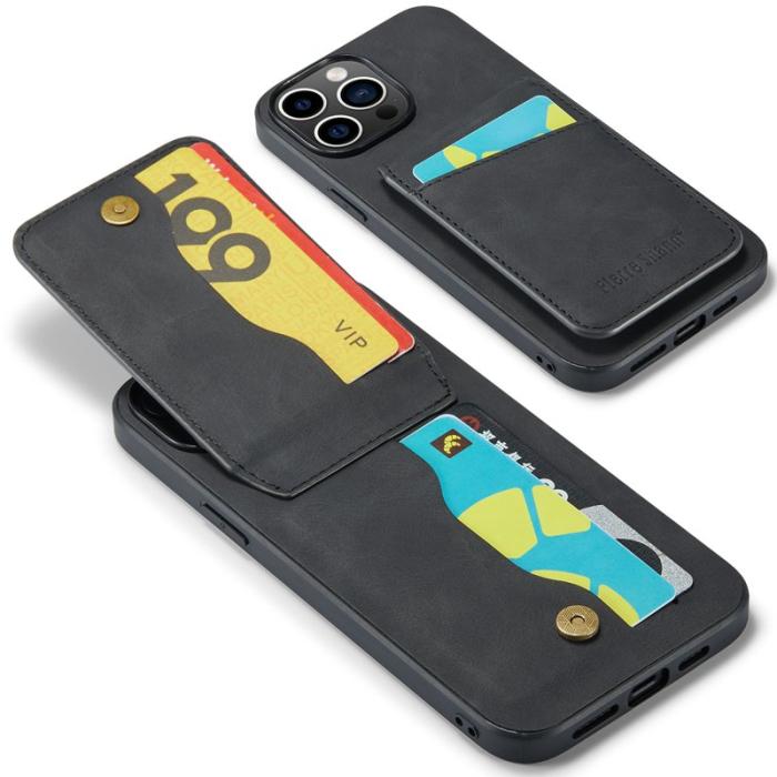 FIERRE SHANN - FIERRE SHANN iPhone 14 Pro Max Fodral Kickstand PU Läder - Svart