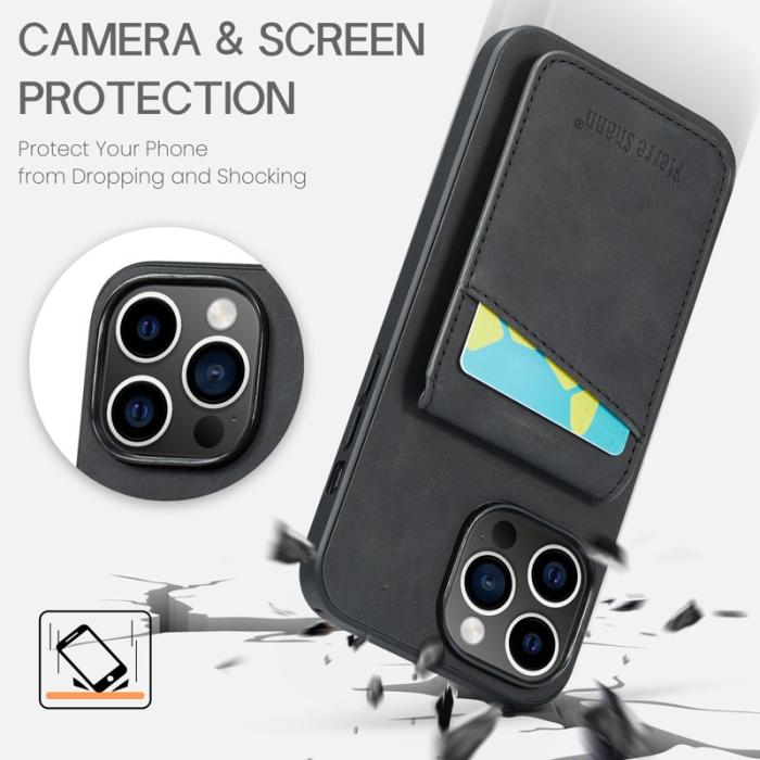 FIERRE SHANN - FIERRE SHANN iPhone 14 Pro Max Fodral Kickstand PU Läder - Svart