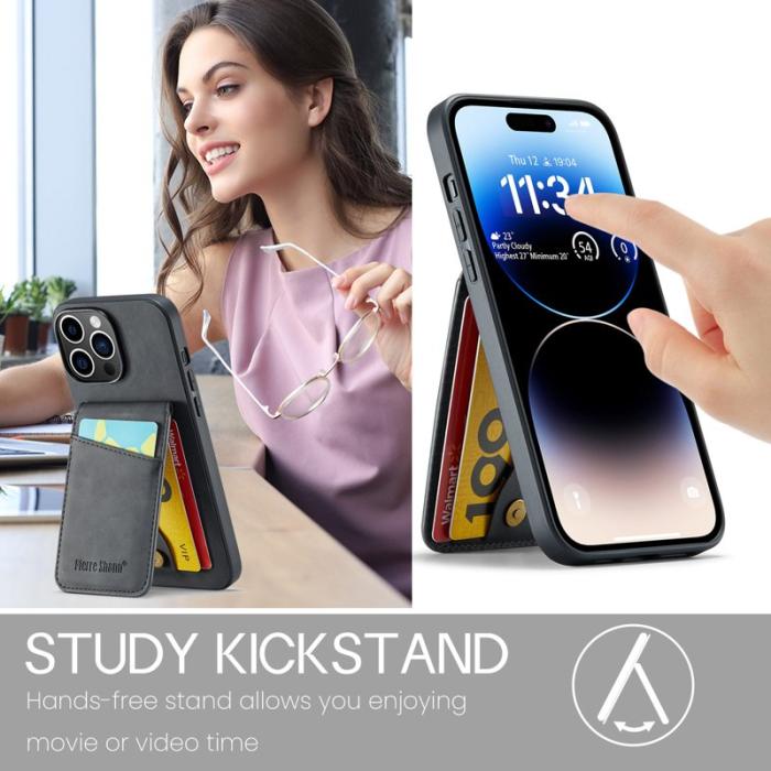 FIERRE SHANN - FIERRE SHANN iPhone 14 Pro Max Fodral Kickstand PU Läder - Svart