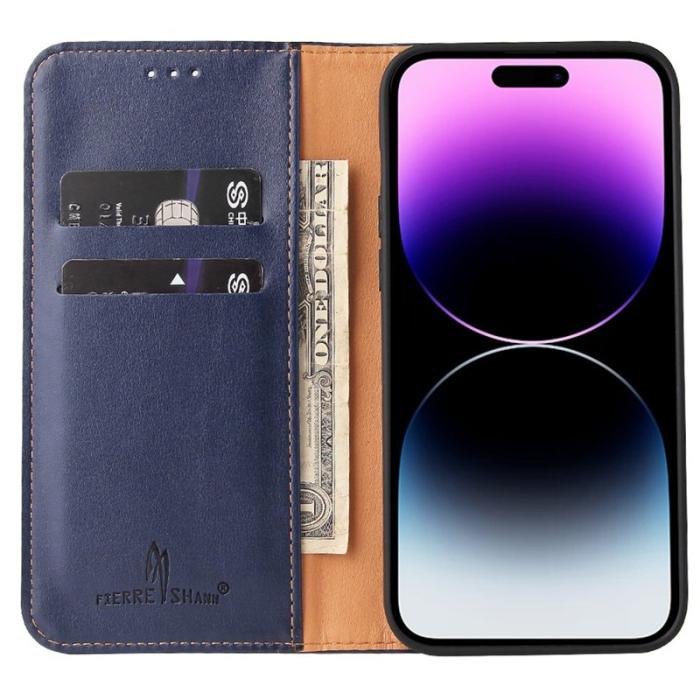 FIERRE SHANN - FIERRE SHANN iPhone 14 Pro Max Fodral PU Läder - Blå