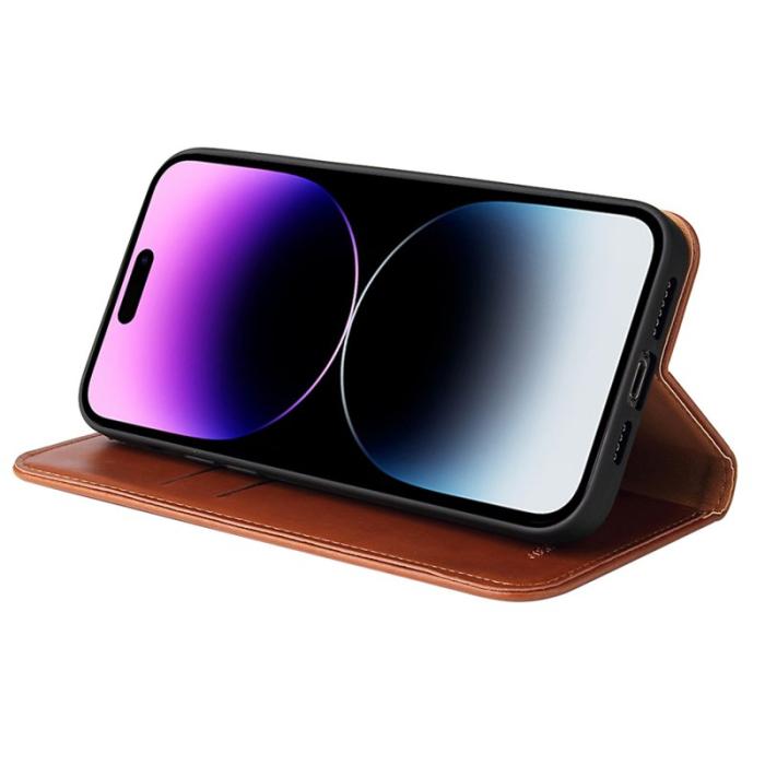 FIERRE SHANN - FIERRE SHANN iPhone 14 Pro Max Fodral PU Läder - Brun