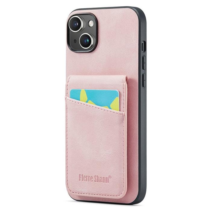 FIERRE SHANN - FIERRE SHANN iPhone 15 Fodral Card Holder PU Läder - Blå - Rosa