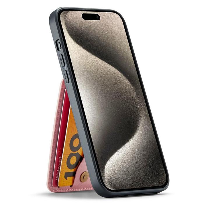 FIERRE SHANN - FIERRE SHANN iPhone 15 Fodral Card Holder PU Läder - Blå - Rosa