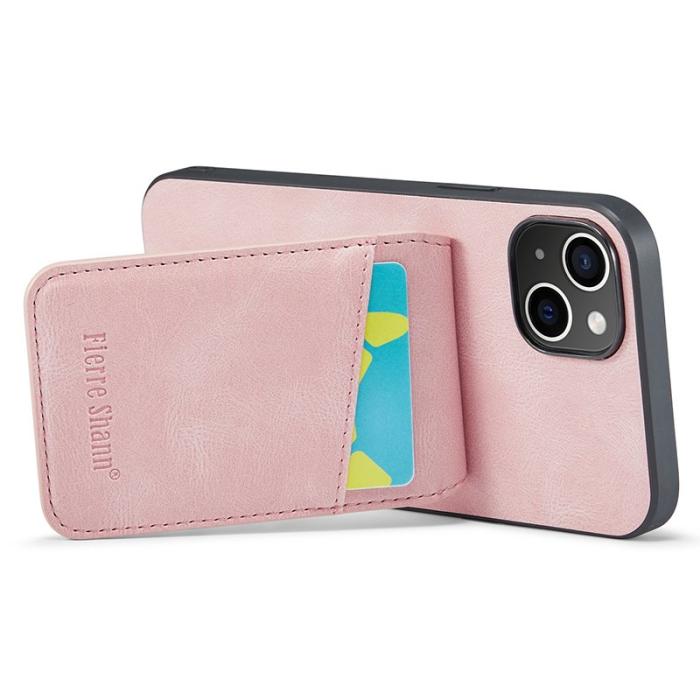 FIERRE SHANN - FIERRE SHANN iPhone 15 Fodral Card Holder PU Läder - Blå - Rosa