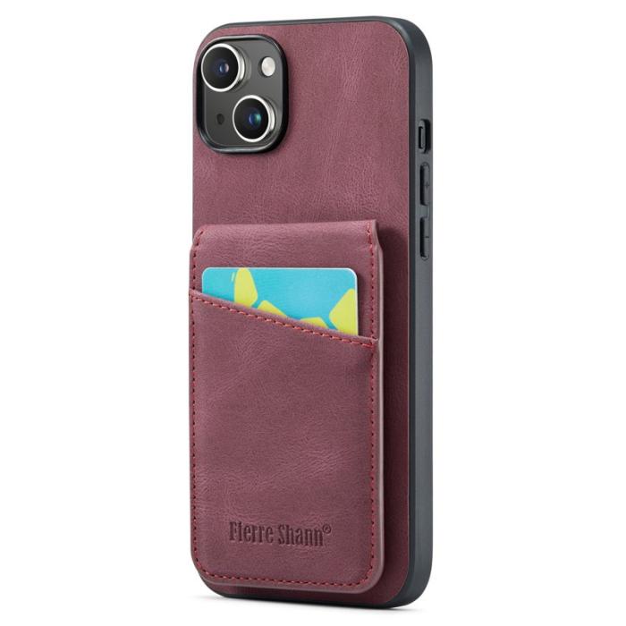 FIERRE SHANN - FIERRE SHANN iPhone 15 Plus Fodral RFID Blocker PU Läder - Röd