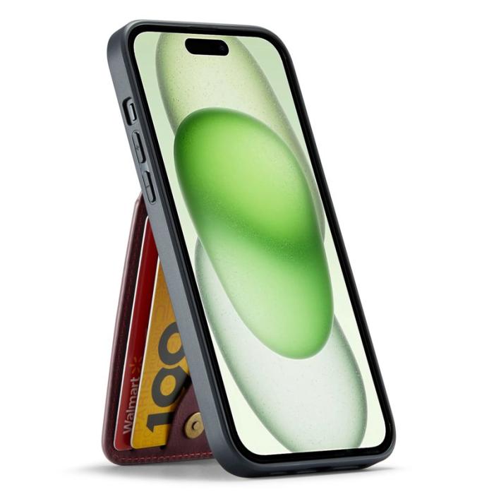 FIERRE SHANN - FIERRE SHANN iPhone 15 Plus Fodral RFID Blocker PU Läder - Röd