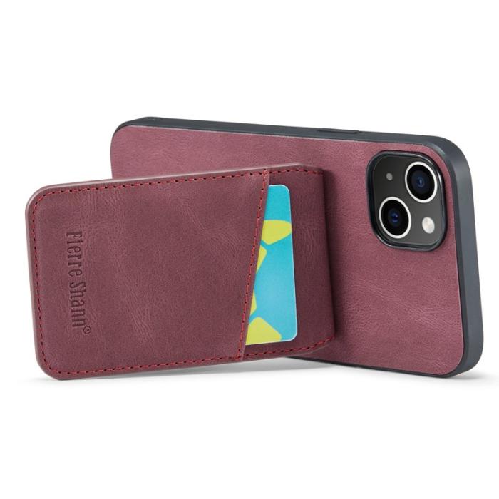 FIERRE SHANN - FIERRE SHANN iPhone 15 Plus Fodral RFID Blocker PU Läder - Röd