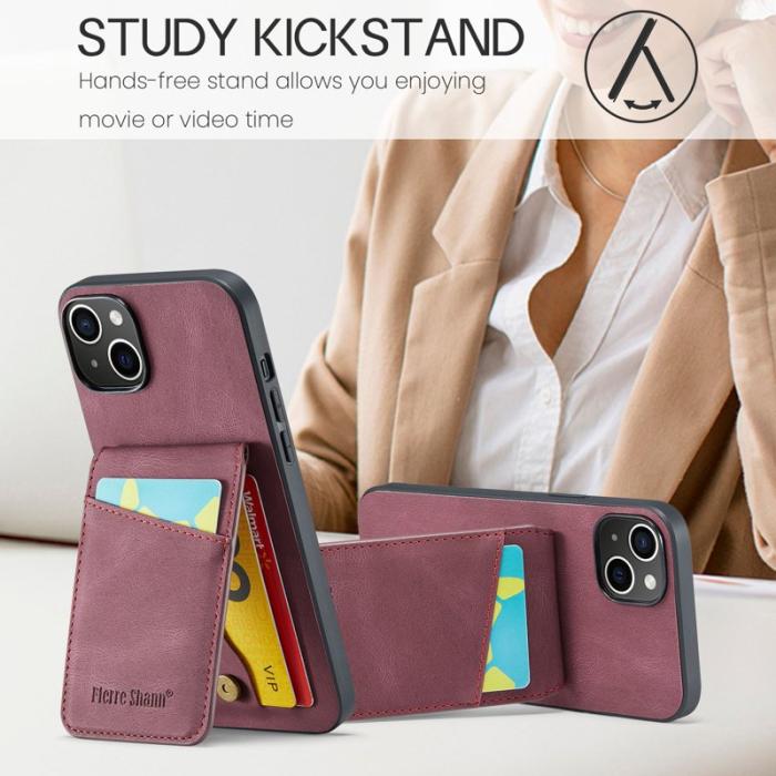 FIERRE SHANN - FIERRE SHANN iPhone 15 Plus Fodral RFID Blocker PU Läder - Röd