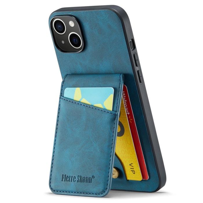 FIERRE SHANN - FIERRE SHANN iPhone 15 Plus Fodral RFID Blocking PU Läder - Blå