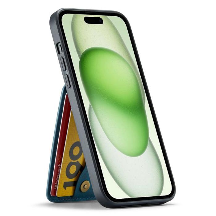 FIERRE SHANN - FIERRE SHANN iPhone 15 Plus Fodral RFID Blocking PU Läder - Blå