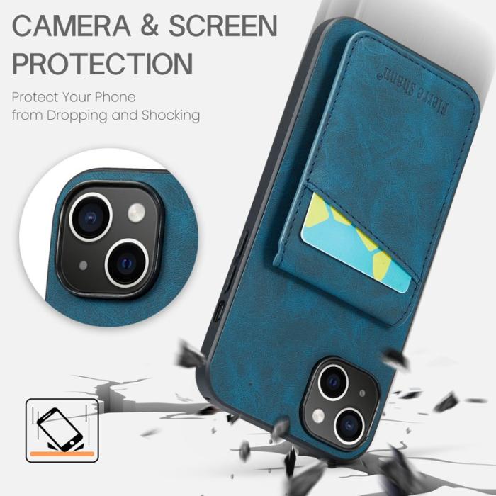 FIERRE SHANN - FIERRE SHANN iPhone 15 Plus Fodral RFID Blocking PU Läder - Blå