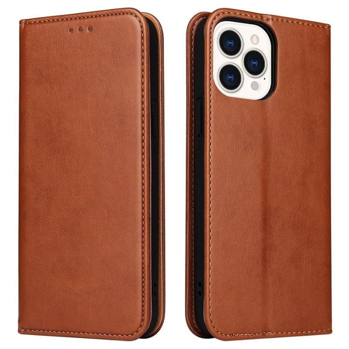 FIERRE SHANN - FIERRE SHANN iPhone 15 Pro Fodral - Magnetiskt PU Läder - Brun