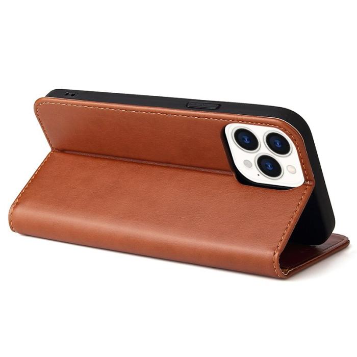 FIERRE SHANN - FIERRE SHANN iPhone 15 Pro Fodral - Magnetiskt PU Läder - Brun