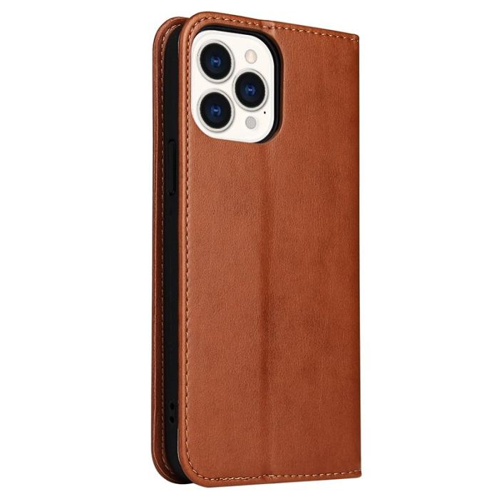 FIERRE SHANN - FIERRE SHANN iPhone 15 Pro Fodral - Magnetiskt PU Läder - Brun